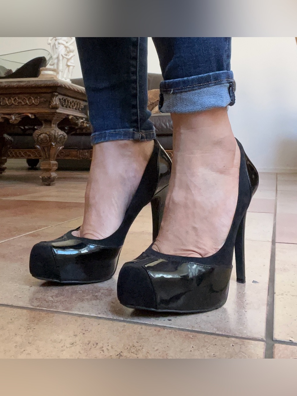 BCBGeneration Black Patent Platform Stiletto Pumps